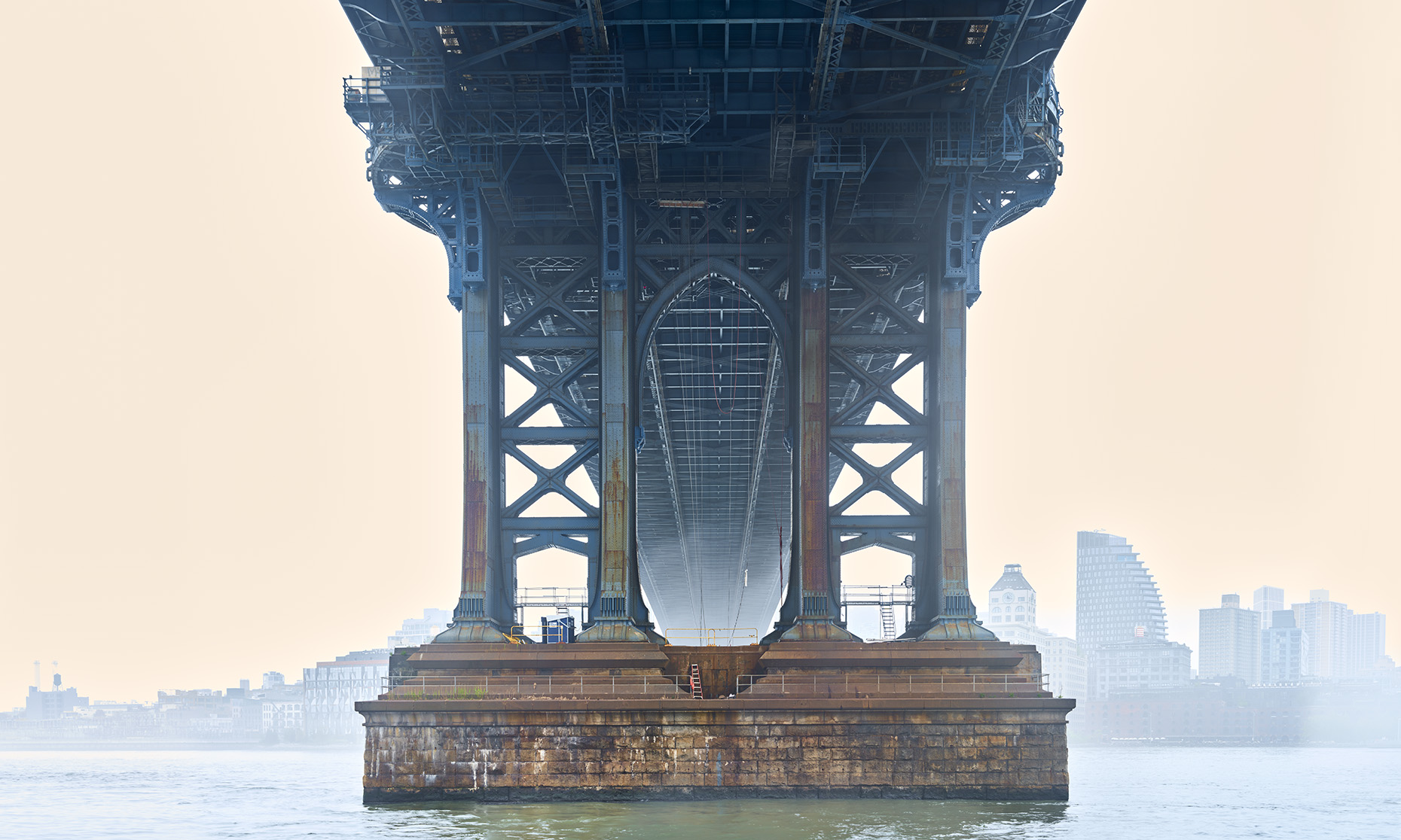 Base of Manhattan Bridge in the Fog New York City